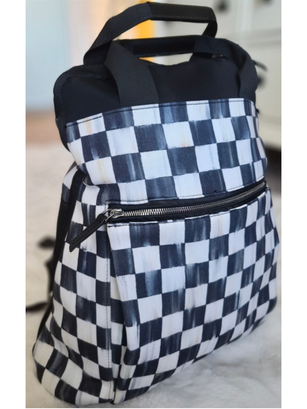 MacKenzie-Childs Checkered Bag Whimsical Maximalist Eclectic Black White Tote